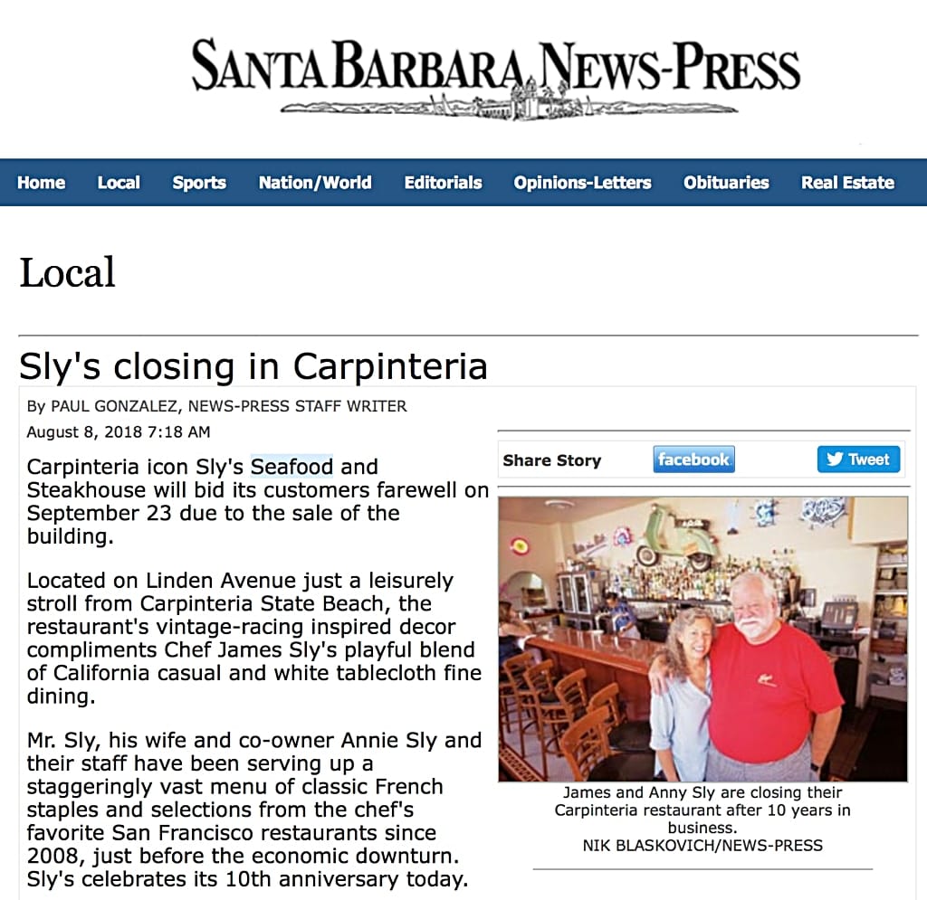 20180808 Santa Barbara News-Press mention of Sly's'