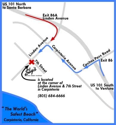 map to Sly's, Carpinteria, CA