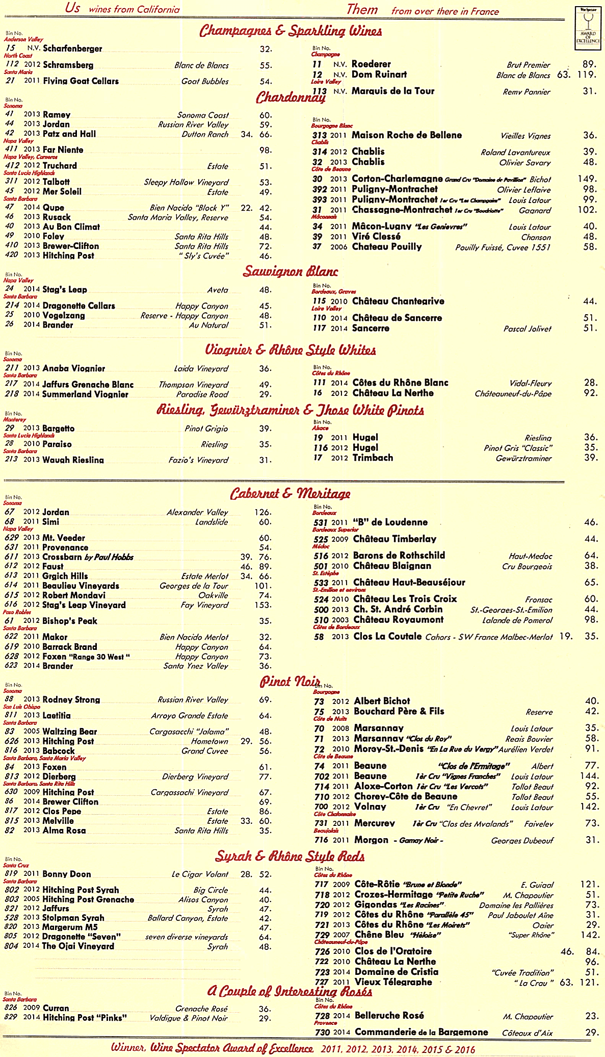 French wine shop menu